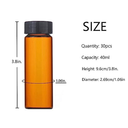 40ml Amber Small Glass Vials 30pcs with Screw Caps(30pcs) - color: Amber, size: 40ml 30pcs