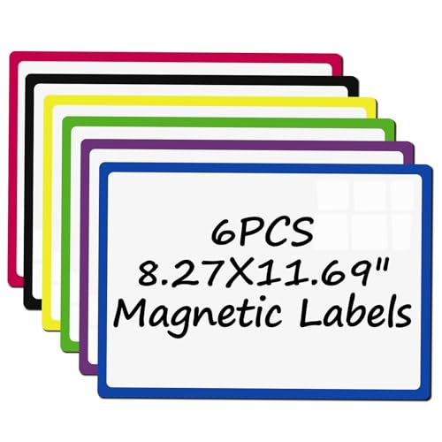6 Pcs A4 Extra Large Dry Erase Magnetic Tags - 8.27"×11.69" Writable Flexible Magnet Labels with Storage Box, 6 Bright Colors for Whiteboard, Fridge, Office, School, Home Organization & Name Plates