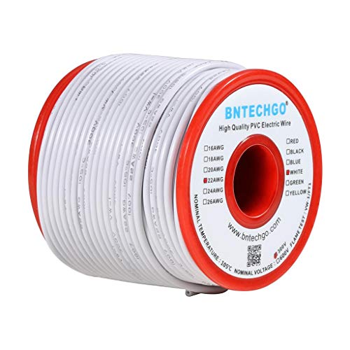 BNTECHGO 22 Gauge PVC Solid Electric Wire White 100 ft Hookup Wire - color: White, size: 22 Gauge 100ft