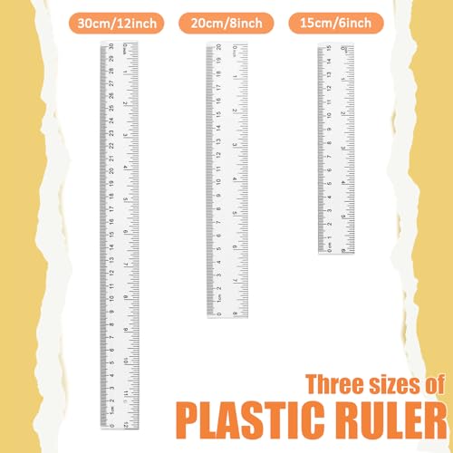 ZUFECY 6-Pack Plastic Rulers - 6"/8"/12" Ruler Dual Scale, Flexible Ruler 30cm/20cm/15cm with Inch & Metric Markings Rulers for School & Office