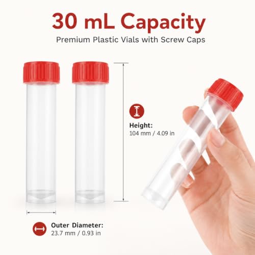 100 PCS Plastic Test Tubes with Caps 30 ml Plastic Vials with Caps 30 ml Transparent Test Tubes with Lids for Laboratory, Scientific Experiments, Liquid Storage