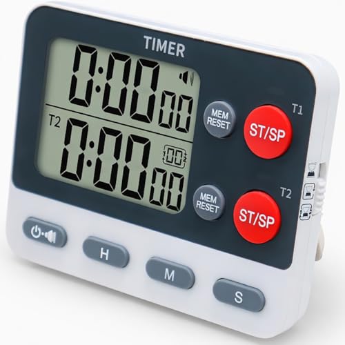 Digital Dual Kitchen Timer, 2 Channels Count UP/Down Kitchen Timer for Cooking, Large Display Cooking Timer with Magnetic Back, Loud Volume Alarm and Flashing Light, Battery Included - color: Black/Red