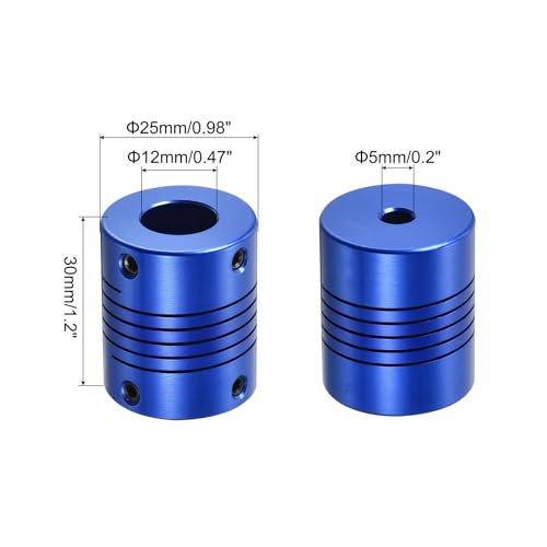 uxcell 2Pcs 5mm to 12mm Aluminum Alloy Shaft Coupling L30xD25 Flexible Coupler with Screws Beam for 3D Printer CNC Machine DIY Encoders and Motors Shaft,Blue - size: 5mm to 12mm