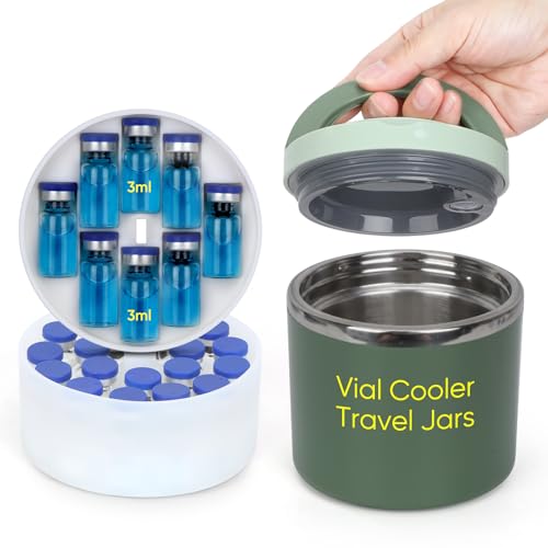 3ml Peptide Case for Fridge & Travel, 28-Slot Insulated Stainless Steel Jar - color: Green
