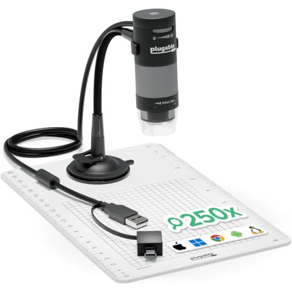 Plugable USB Digital Microscope 250x, 2MP Micro Camera, Flexible Arm Stand - size: 250X Magnification