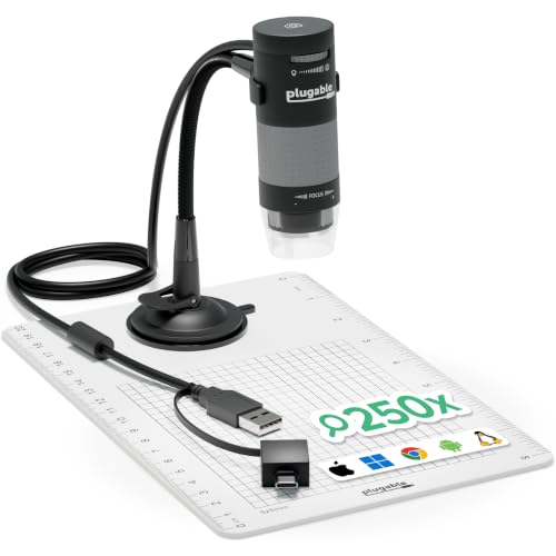 Plugable USB Digital Microscope 250x, 2MP Micro Camera, Flexible Arm Stand - size: 250X Magnification