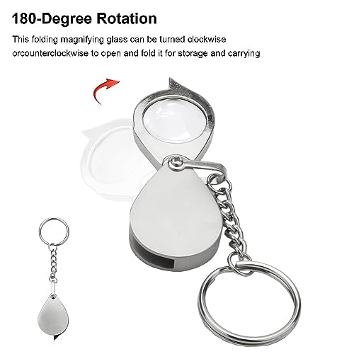 Rongon 10X Pocket Magnifying Glass Small Folding Keychain Magnifier - color: Silver-3pcs