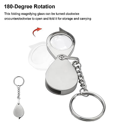 Rongon 10X Pocket Magnifying Glass Small Folding Keychain Magnifier - color: Silver-3pcs
