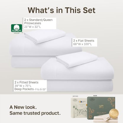 California Design Den 2 Pack 600 Thread Count Twin Bed Sheets Cotton Set - color: 01 - Bright White, size: Twin (Pack of 2)