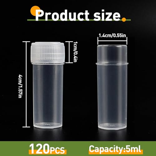 120 Pieces 5 ML Plastic Sample Bottles Vial Storage Mini Clear Storage Case with Lid Vial Storage Container Test Tube for Small Items - size: 120 Count (Pack of 1)