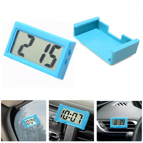 Shudyear Small Digital Clock， with Jumbo LCD Time & Day Display，Mini Automotive Small Digital Clock Battery Operated for Desktop Nightstand Pocket Car Truck Dashboard & Air Vent (1, Blue) - color: Blue
