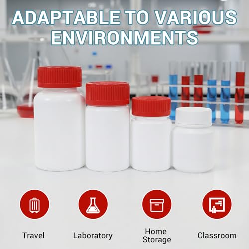 3.4oz Plastic Pill Bottles with Child Resistant Caps, Empty White HDPE Solid Containers with Labels, Reusable Supplement Bottles for Powder, Pills, Vitamins (8 Pack) - color: White+red, size: 3.4oz/100ml