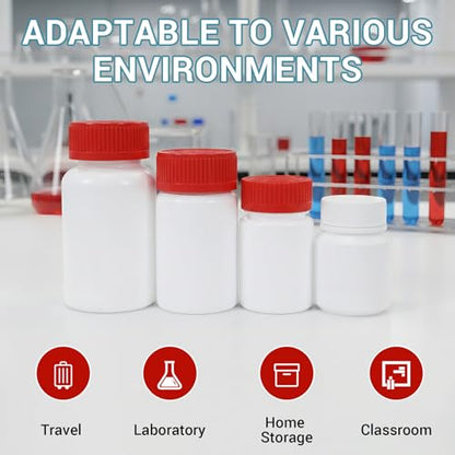 3.4oz Plastic Pill Bottles with Child Resistant Caps, Empty White HDPE Solid Containers with Labels, Reusable Supplement Bottles for Powder, Pills, Vitamins (8 Pack) - color: White+red, size: 3.4oz/100ml
