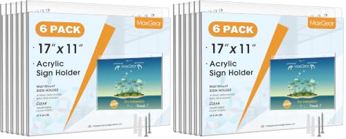 MaxGear Acrylic Wall Mount Sign Holder, 11 x 17 Landscape, 12 Pack - size: 17"x11"-6Pack (Pack of 2)