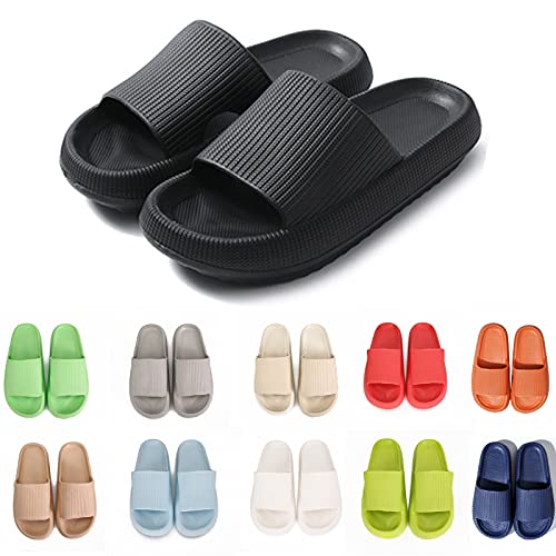 rosyclo Cloud Slippers for Women and Men Massage Thick Sole Non-Slip Shower Slippers Bathroom Super Soft Comfy House Cloud Slide Slippers for Indoor and Outdoor - color: Black, size: 5.5-6.5 Women/5-6 Men