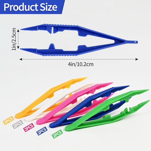 QVYQVY 10PCS Plastic Fine Point Bead Tweezers,5 Colors 2pcs per Color