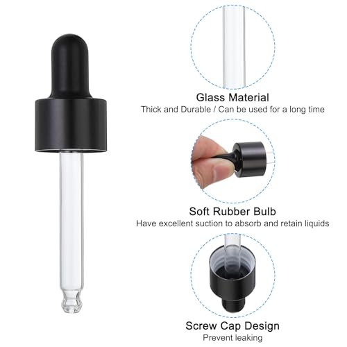 PATIKIL Glass Eye Dropper Caps, 8 Pcs Anodized Aluminum Glass Dropper Closure Top for 15ml(1/2oz) Essential Oils Bottle, Perfume, Lab Experiments, Black - color: Black, size: 15ml