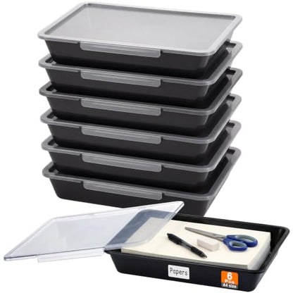 Tinlade 6 Pcs Classroom Paper Storage Bins with Lids, 13x10, Black - color: Black