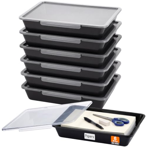 Tinlade 6 Pcs Classroom Paper Storage Bins with Lids, 13x10, Black - color: Black