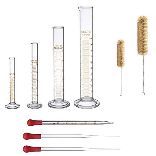 Thick Glass Graduated Measuring Cylinder Set 5ml 10ml 50ml 100ml Glass with Two Brushes - size: 5-100ml-4