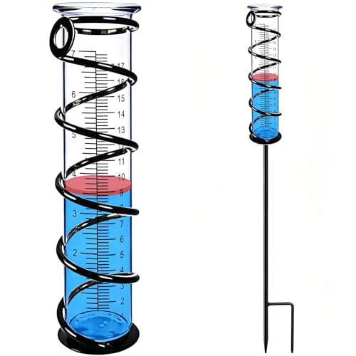 Rain Gauge, Rain Gauge Outdoor, Rain Gauges Outdoors Best Rated for Yard with Stake, Rain Water Meter Measuring with Metal Frame, Decorative for Garden, Deck, Lawn, Landscape - color: Rain Gauge with Stake