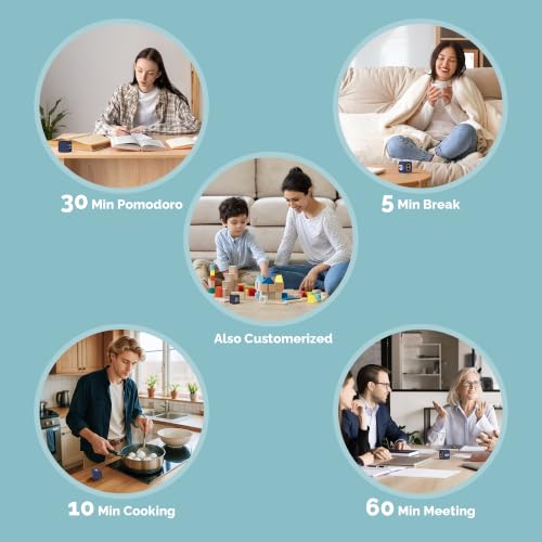 KADAMS Pomodoro Timer – Visual Cube with 5/10/30/60 Min Presets, LED Countdown Ring & Count Up Mode, Silent Flip Productivity Timer for Study, Classroom, Office, Cooking (Navy Blue 5-10-30-60) - color: Navy Blue 5-10-30-60
