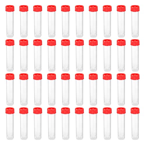 PATIKIL 30mL Plastic Test Tubes, 40 Pack Frozen Test Tube Vial Container Storage Screw Cap for Lab Laboratory Science, Red Clear - color: Red, size: 30mL