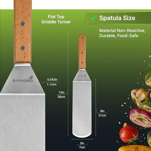 Anmarko Stainless Steel Spatula with Wooden Handle, Food Spatula with S-Hook - color: WH 1pc Mid