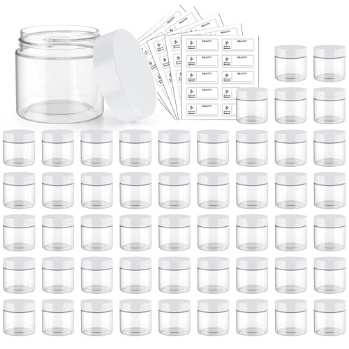 Eternal Moment 50 Pack 2 OZ Plastic Jars Clear Cosmetic Container with Lids - color: White Lid, size: 2 Ounce