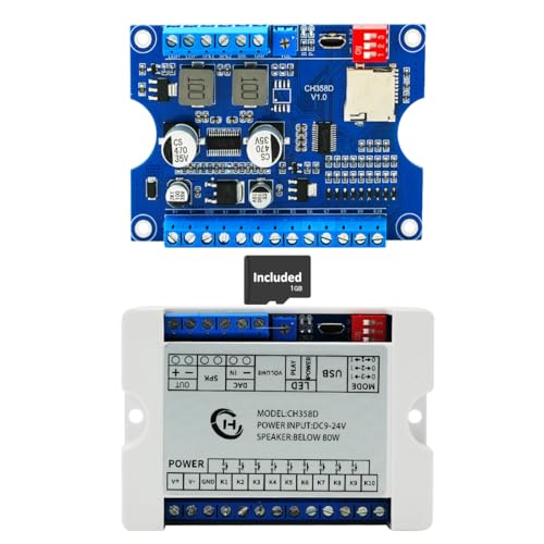 Voice Playback Module with 1GB Card,80W Low Lever Trigger DC 9-24V CH358D Chip Support USB Download, MP3 Hardware Decoding,10-Way Button One-to-One,8 Combined Voice Board for Industry Broadcast. - size: JR-CH358D-TF-C-Voice Playback Board