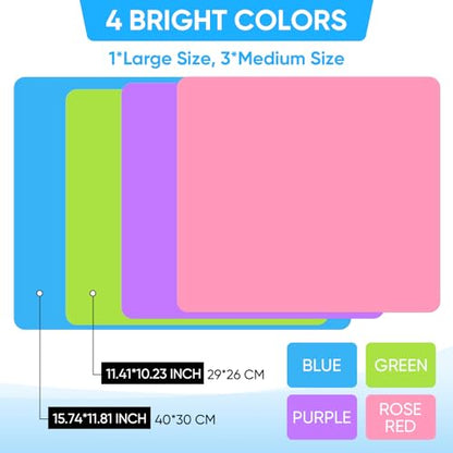 HiGift 4 Pack Silicone Mats for Crafts, Silicone Sheet for Crafts Resin Jewelry Casting Mat Pad, Waterproof Nonstick Heat-Resistant, Blue, Pink, Purple, Green (15.7'' x 11.8'' & 11.6'' x 8.3'')