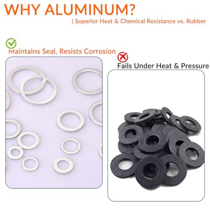 580PCS Aluminum Crush Washer Assortment - 18 Sizes (M6 to M24) Oil Drain Plug Gasket Kit for Automotive, Motorcycle, Equipment - High Temp Sealing Kit