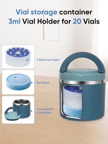 3ml Peptide Case for Fridge, 20slots Peptides Vial Jar with Ice Pack Blue - color: 20slots Blue Jar+ice Pack