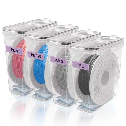 3D Printer Filament Storage Box, 4-Pack Dry Box with Reusable Silica Gel Desiccant for 1KG PLA ABS PETG Filament Spools, Prevent Moisture