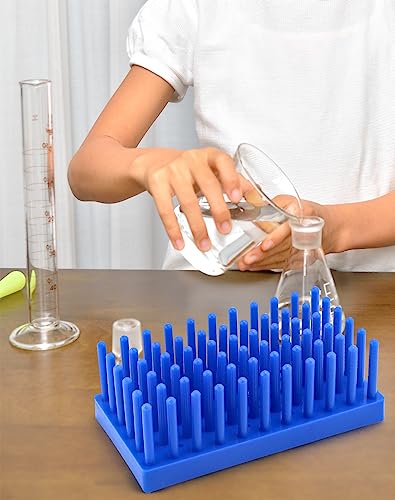 QWORK Test Tube Rack, Plastic Spike Drying Rack Holds, 4 Pack, 66-Position, for 12-16 mm Tubes, Blue - color: 4 Pack