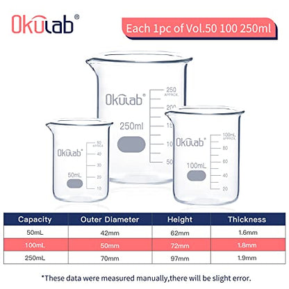 Glass Beaker Set, Low Form, Graduated 3.3 Borosilicate Glass Beakers, Vol.50,100,250mL, for Lab, Classroom, Craft, Kitchen,BKLGS3A1 - style: Vol.50ml,100ml,250ml