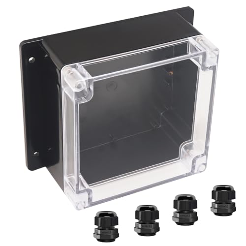 Junction Box IP65 Waterproof ABS Plastic Electrical Project Case Power Junction Boxes, Clear Cover Project Box with Fixed Ear 6.30x6.30x3.54 inch (160 x 160 x90 mm) - color: Clear, size: 6.30"x6.30"x3.54"