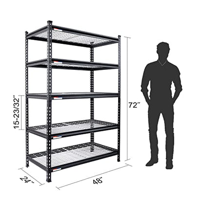 WORKPRO 5-Tier Adjustable Metal Shelving, 48”Wx24”Dx72”H, 4000LBS Capacity - size: 48"W x 24"D x 72"H