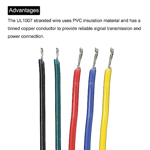 MECCANIXITY 30AWG Wire 30 Gauge Electrical Wire, PVC 1007 Stranded Wire Hook Up Wire Tinned Copper Wire 100m(328ft) 5 Colors for DIY Wiring Applications - size: 30AWG,328ft