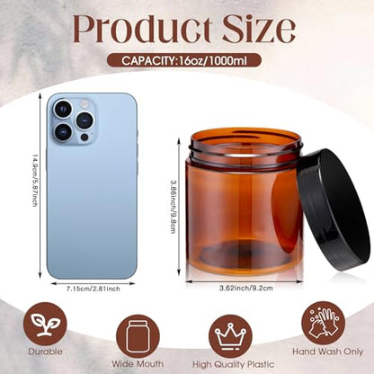 Patelai 4 Pcs Plastic Jars with Lids, Amber, 16 oz, Wide Mouth - color: Amber, size: 16 oz