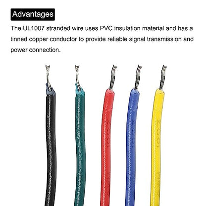 MECCANIXITY 28AWG Wire 28 Gauge Electrical Wire, PVC 1007 Stranded Wire Hook Up Wire Tinned Copper Wire 100m(328ft) 5 Colors for DIY Wiring Applications - size: 28AWG,328ft