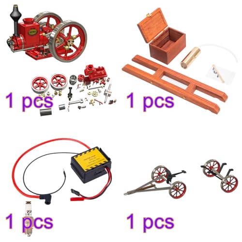 Retrol Engine HM-01 Engine Model Kit, Hit and Miss Engine Kit with High-Low Speed Gear Lever/Flatbed Transport Cart/Accessory Triad/CDI Igniter/Spark Plug, Ornament Gift -KIT - style: KIT Version