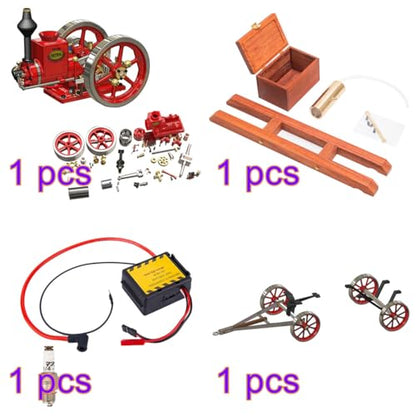 Retrol Engine HM-01 Engine Model Kit, Hit and Miss Engine Kit with High-Low Speed Gear Lever/Flatbed Transport Cart/Accessory Triad/CDI Igniter/Spark Plug, Ornament Gift -KIT - style: KIT Version