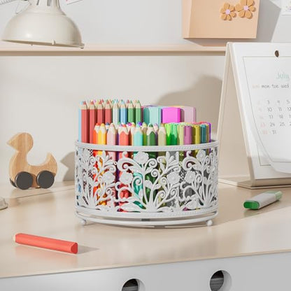 EKNITEY Rotating Mesh Desk Organizer - 4 Slots Cute Pen Pencil Holder Caddy - color: White
