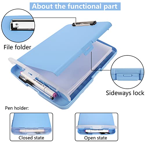 Clipboard with Storage, A4 Binder Nursing Clipboards with Pen Holder, Heavy Duty Storage Clipboards with Low Profile Clip, Clipboard Folder Side-Opening, Smooth Writing Clip Board (Lake Blue) - color: Lake Blue