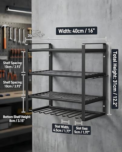 Power Tool Organizer Wall Mount | 4-Tier Rack for 4 Drills