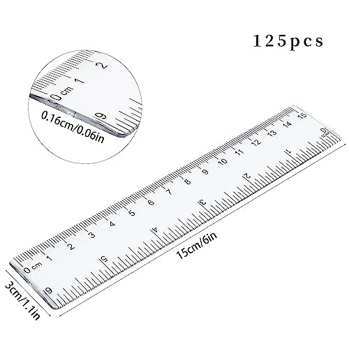 125 Pcs 6 Inch Clear Plastic Ruler Bulk for Classroom School Office