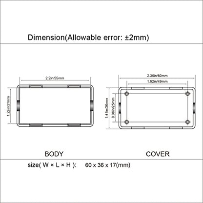 LeMotech Project Box 10 Pieces ABS Plastic Electrical Project Case Small Junction Box for Electronics Black 2.4 x 1.4 x 0.7 inch (60 x 36 x 17 mm) - size: 2.4" x 1.4" x 0.7"(10pc)