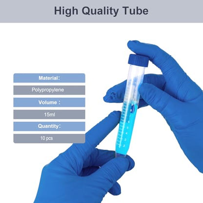 15ml 10Pcs Conical Centrifuge Tubes with Blue Screw Caps