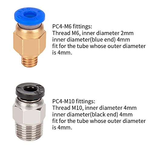 Aokin 10 Pcs PC4-M6 Pneumatic Fitting and 10 Pcs PC4-M10 Pneumatic Fitting for Creality Ender 3/3 Pro/3 V2, Ender 5/5 Pro/5 Plus, CR-10/10S, etc - color: 20Pcs Mix